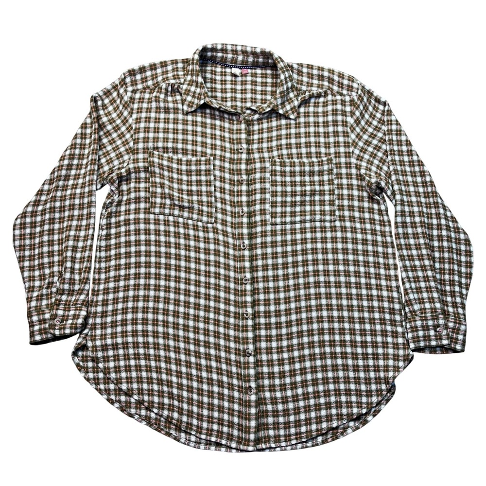 Pilcro‎ Women's Medium M Brown Plaid Long Sleeve Button Up Flannel Shirt Boho